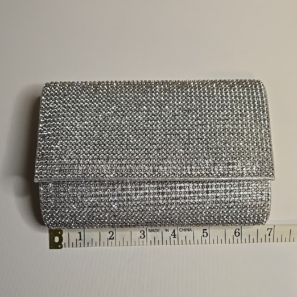 Silver Beaded Clutch Bag with chain shoulder strap